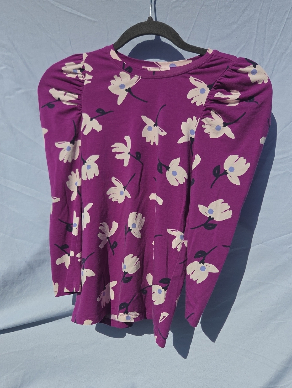 Tea Collection Purple Floral Puff-Sleeve Long Sleeve Top Size 10